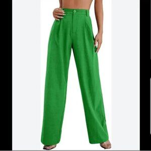 SweatyRocks Kelly Green High Waist Pleated Wide Leg Trousers St Patrick's Day